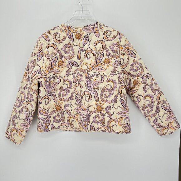 Rachel Zoe Paisley Quilted Jacket Size XL Floral Button Up Pockets Cream Purple - Picture 4 of 9